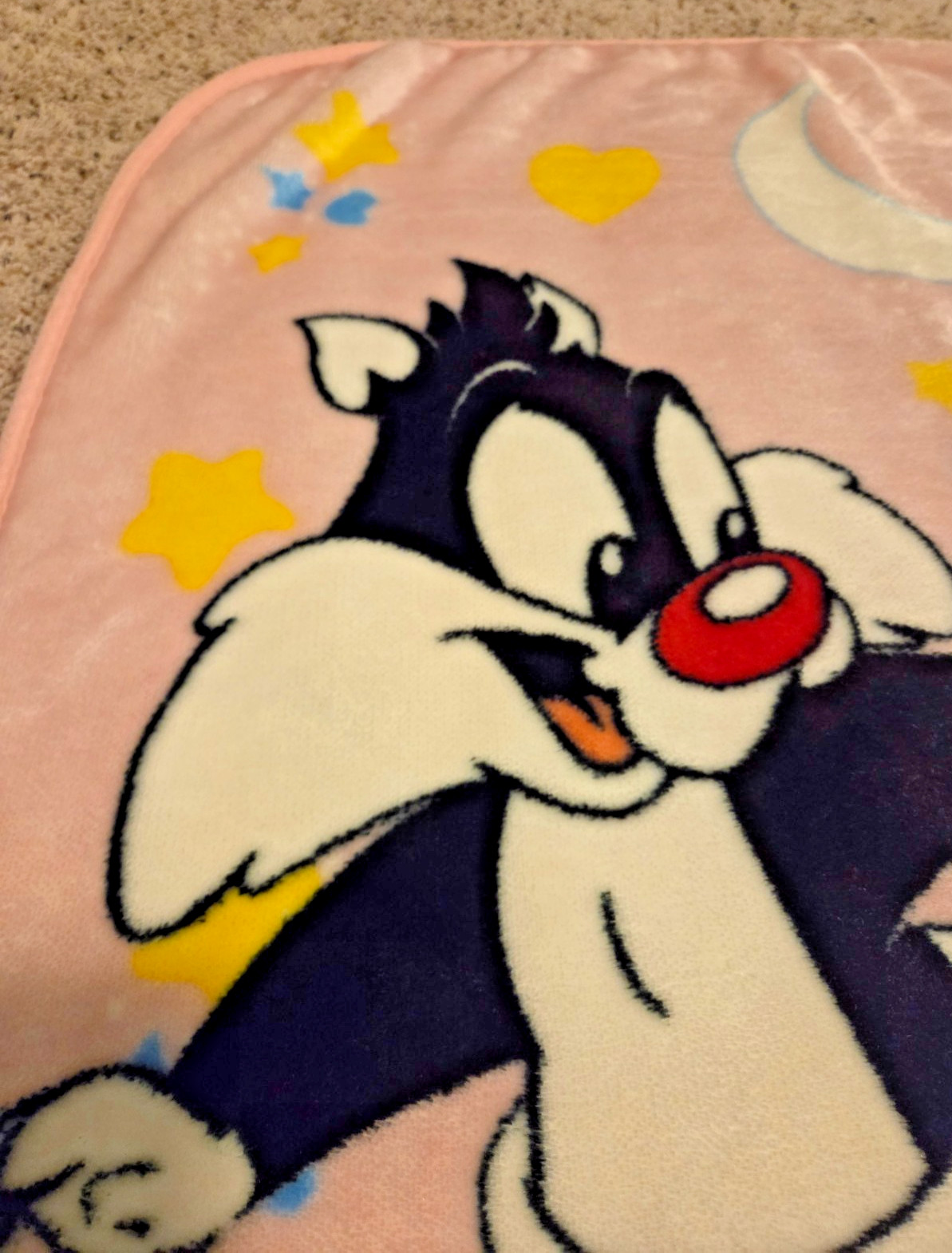 MINT! Vintage Pink Baby Looney Tunes Sylvester Tweety Plush Blanket FREE SHIP!