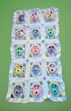 Crochet Baby Blanket Cute Dog Face Granny Squares Colourful 32" x 55" Girl-Boy