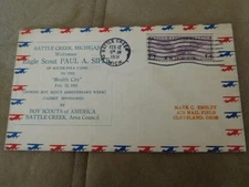 EO SCOUT BSA 1931 POSTAL COVER EAGLE PAUL A SIPLE WELCOME MICHIGAN AIR MAIL !!!!