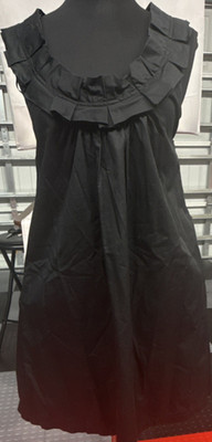 ZARA Basic Black Cotton Satin A-Line Dress V-Neck Ruffle Strappy Sleeveless S