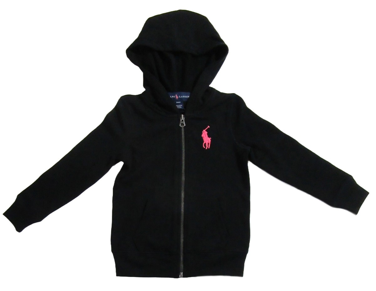 Polo Ralph Lauren Girls Hooded Sweat Jacket Hoodie Black with Big