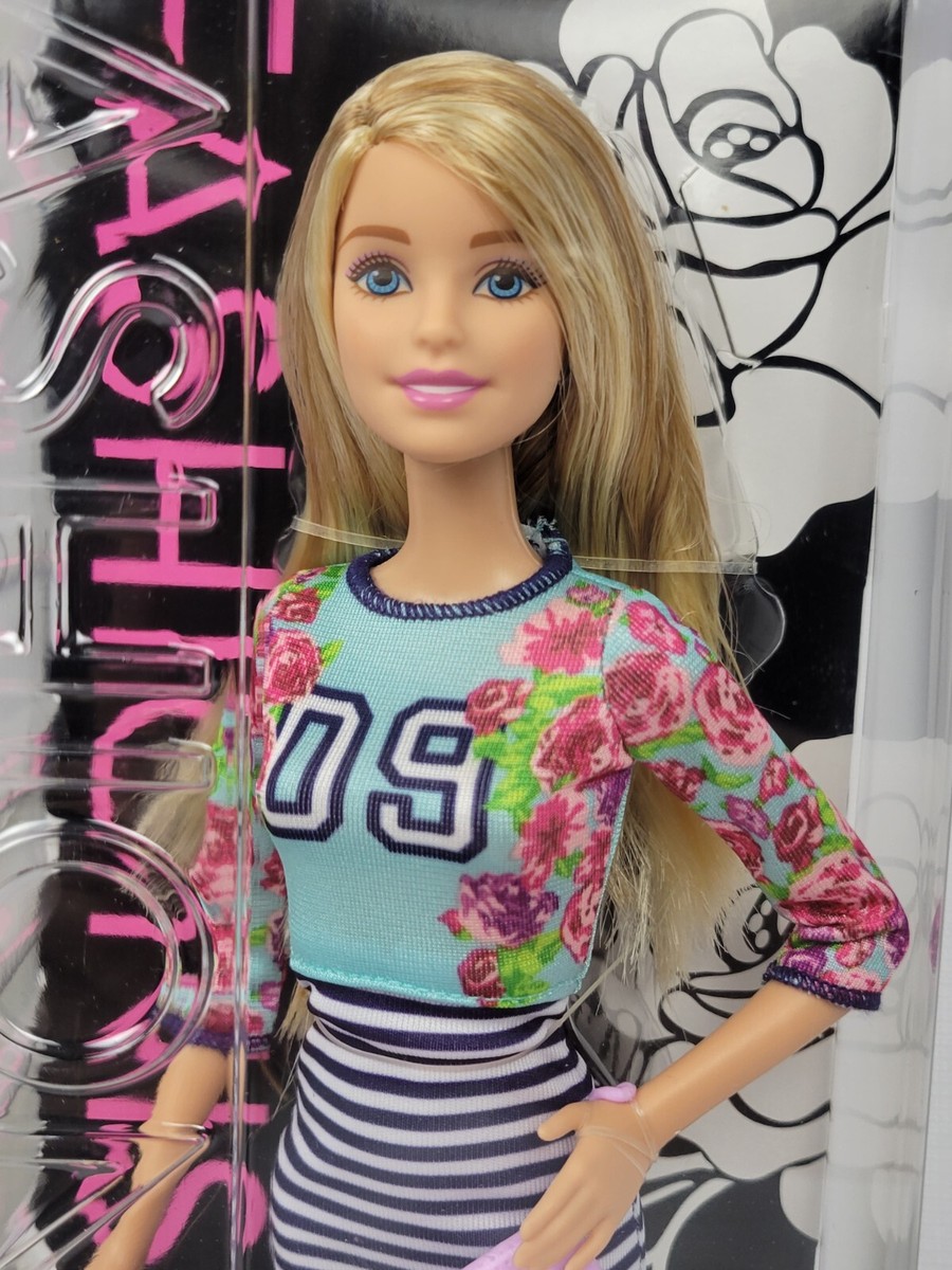Barbie Fashionistas Doll Sporty Stripes blue eyes black white striped dress  #7