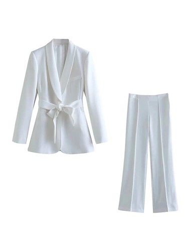 Damenmode Blazer Revers Langarm Jacke 2 Stück Büro Hosenanzüge - Bild 7 von 27