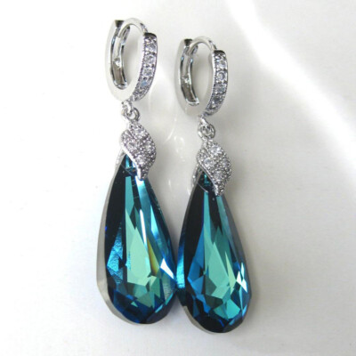 Women 925 Silver Wedding Drop Earrings Elegant Cubic Zirconia Jewelry Gift