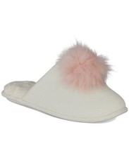 INC Womens IVORY Knit SLIPPERS PINK POM Mules Slippers Shoes SZ XL 11/12 NWT