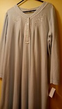 NEW with TAGS Miss Elaine Women's 1X Blue Long Sleeve Long Gown Soft LUXURY