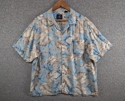 Caribbean Joe Herren Palmblatt Hawaii Aloha Print Rayon Knopf Hemd XXL