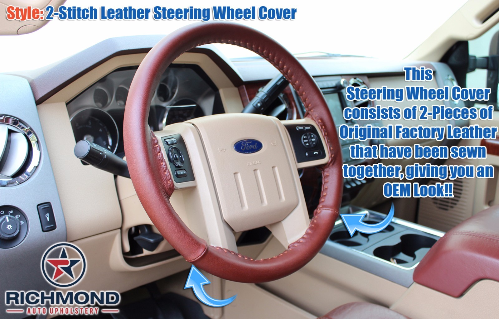 2009 F-250 F-350 King Ranch 4X4 2WD Diesel-Leather Steering Wheel Cover 2-Stitch