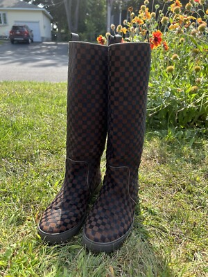Authentic Louis Vuitton Calf Hair High Boot Size 37 Black Brown Checkered
