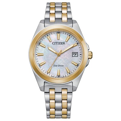 Citizen Eco-Drive Women's Peyten Calendar Silver Gold 33MM Watch EO1224-54D