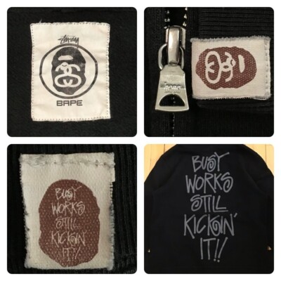 STUSSY × BAPE camo shark full zip hoodie Black A Bathing Ape Size