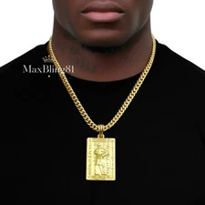 Egyptian Ancient Hieroglyphic Alphabet Thoth Pendant & 4mm Cuban Chain Necklace