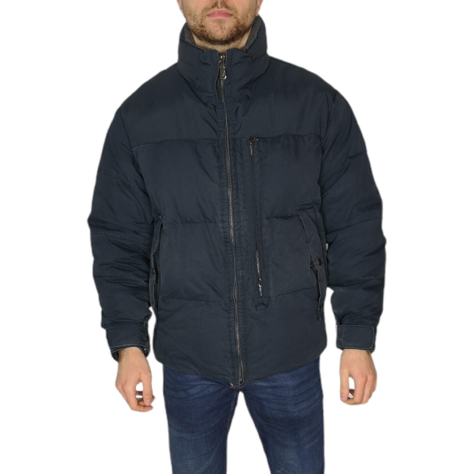 Nautica Puffer Jacket Size S/M In Navy Blue Men's Hooded Down-image