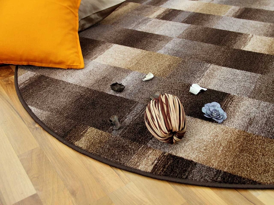 Designer Velour Teppich Mystic Karo Braun Rund - Bild 3 von 4