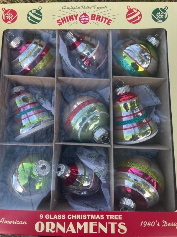 New Christopher Radko Shiny Brite Box of 9 Ornaments