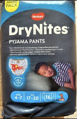 Huggies DryNites  4-7 Jahre / 17-30 KG für Jungen Windeln 1 Paket mit 16 Windeln