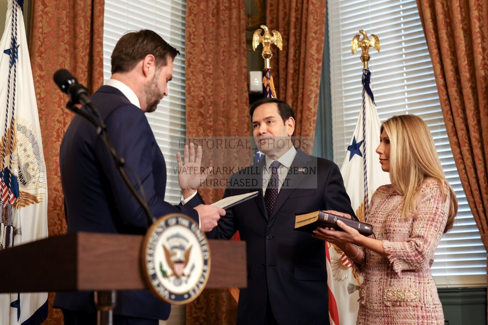 MARCO RUBIO BEING SWORN IN BY J.D. VANCE AS SECRETARY OF STATE 4X6 POSTCARD