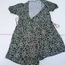 M&S Collection Dress 14 Green Animal Print Womens Knee Length Wrap Short Sleeve