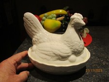 Ancienne Bonbonnière Grosse Poule 1980.90 Faïence sur Nid Vide Poche