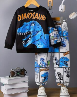 Zweiteiliges Jungen Dino Set/Outfit mit Dinosaurier-Print, Gr.98/104 (3-4 Jahre)