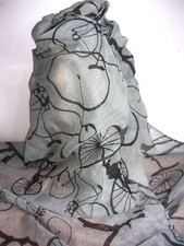 Vintage Bicycle Print Ladies  Scarf/Shawl 70"X18" Cotton Blend in Grey and Black