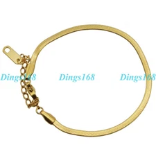 Real 18K Yellow Gold Filled Tarnish-Resistant 3 mm Flat Snake Chain Anklet B5C_A