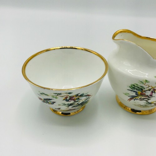 Royal Ardalt England Small Sugar & Creamer Bird of Paradise Gold Trim Ceramic - Picture 3 of 5
