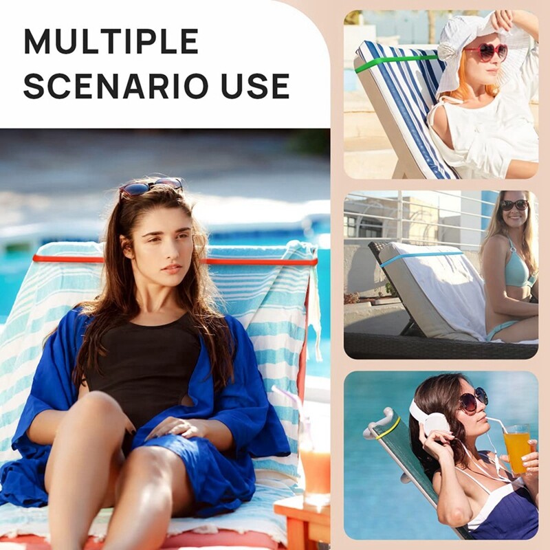 HDHYK Elastic Beach Towel Holder Straps (4 Pack) - Adjustable Towel Bands For Chairs, Loungers & Travel - Black & White - View #5
