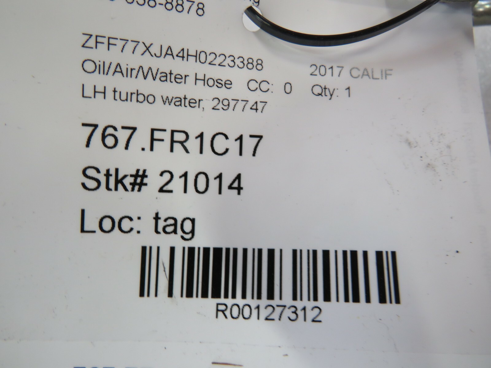 Ferrari California T, LH, Left, Turbo Water Return Pipe, Used, P/N 297747