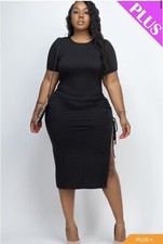 Plus Drawstring Side Split Black/Green Bay Midi Dress Sz 1X-3X 🔥🔥🔥