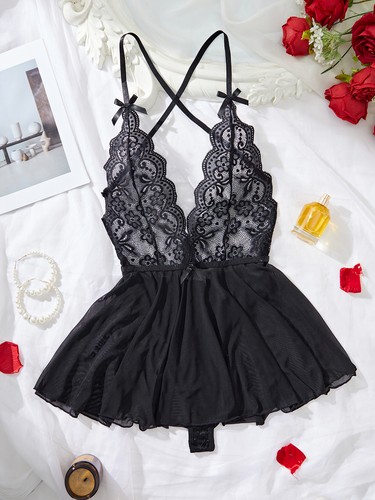 One-Piece Sexy-Lingerie Women Babydoll Sleepwear V-Neck Lace Underwear G-string - 第 45/51 張圖片