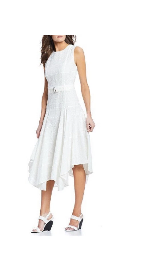 Reparador Comerciante loseta CALVIN KLEIN Womens White Belted Handkerchief-hem Sleeveless Midi Dress 12  | eBay