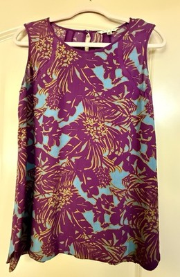 Cabi Sz M Artsy Resort Casual Floral Print Sleeveless Keyhole Back Tunic Top