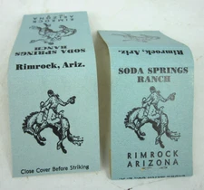 2 Unused SODA SPRINGS RANCH RIMROCK ARIZONA AZ vintage crown matchbook