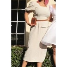 Naguagu Gingham Midi Dress Puff Sleeve Square Neck Cottagecore Women's