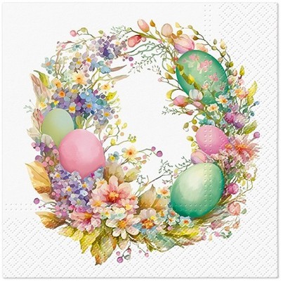 20 Servietten Easter Wreath Osterkranz Eier Blumen GartenPastell Natur 33x33cm