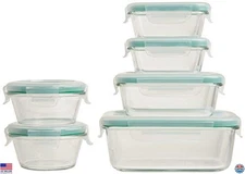 OXO Smart Seal 12 Piece Airtight Glass Container Set, BPA-Free, Clear, Kitchen