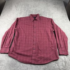 Arrow Button Up Shirt Mens XL 17-17.5 Red Check Long Sleeve