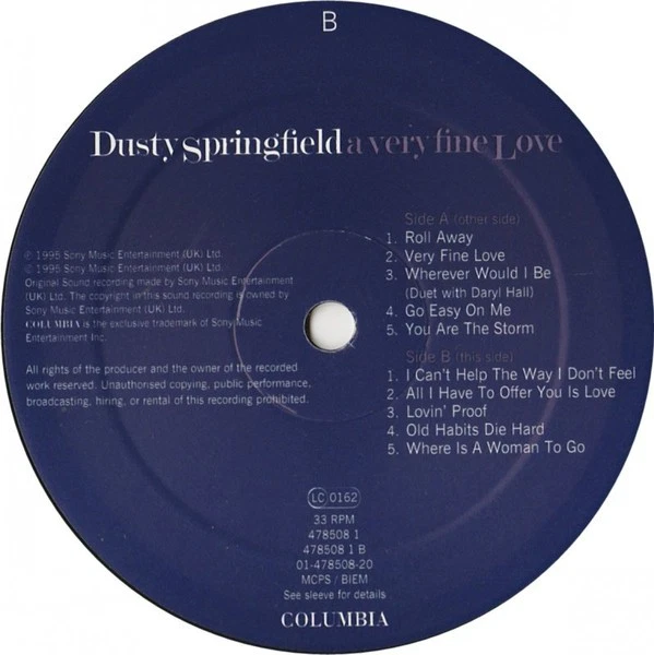 Dusty Springfield - A Very Fine Love LP 1995 Columbia VG+/VG+ - Image 4 of 4