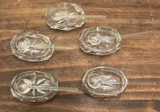 Oblong Clear Faceted Glass Salt Cellars With Glass Spoons (5)