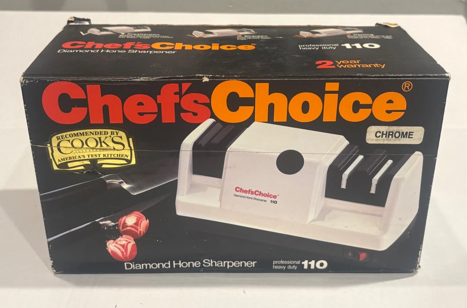 NEW Chef's Choice CHROME Professional Diamond Hone Electric Knife Sharpener 110