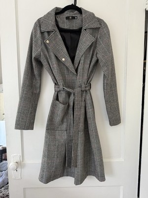 MISSGUIDED Plaid Belted Trench Coat Jacket M