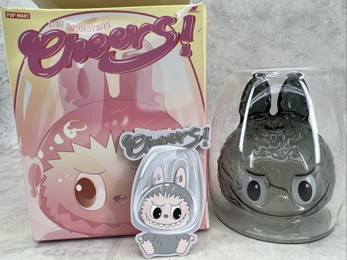 POP MART The Monsters CHEERS Labubu Sincerity Grey Glass Cup Open Box