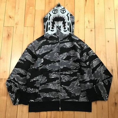 A Bathing Ape Bape Full Zip Hoodie Tiger Camo Black Cotton size M Japan Used FS