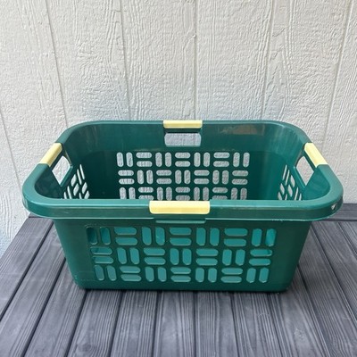 STERLITE Heavy Duty Vintage Forest Green LAUNDRY BASKET COMFORT GRIP HANDLES 90s