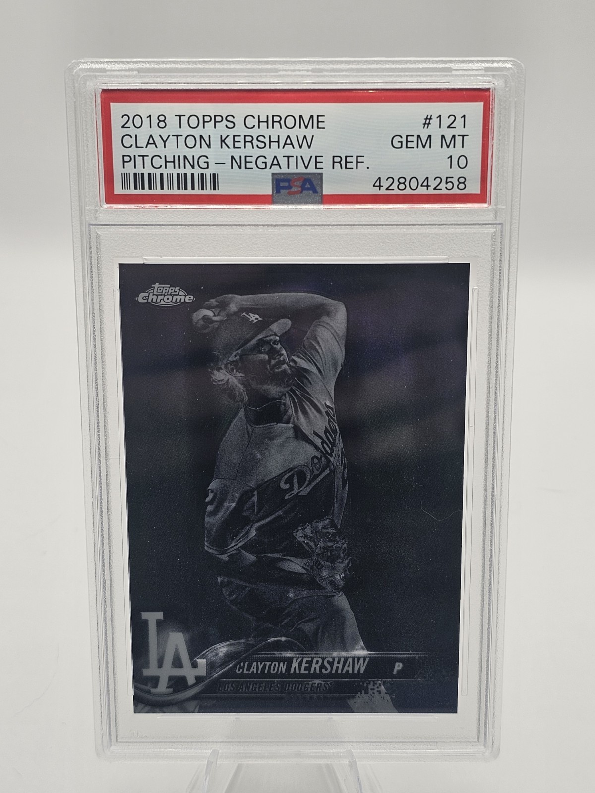 Clayton Kershaw 2018 Topps Chrome Pitching Negative Ref #121 Mint PSA 10