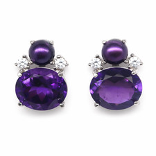 Thai Handmade 10 x 12 mm. Purple Amethyst Pearl Zircon Earrings