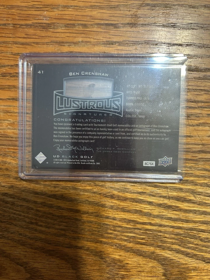 Ben Crenshaw 2013 Upper Deck Golf Lustrous Signatures Auto Material  Card #1/75 - Image 3 of 3