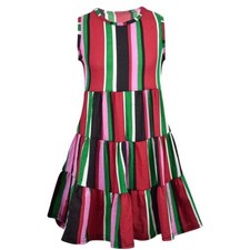 Kids Girls Ruffle Dress Sleeveless Multi Stripes Party Fashion Summer Dresses