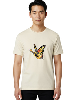 Butterfly-Playing-Guitar-1 Mens Graphic Tee, 100% Cotton, Casual Summer Wear
